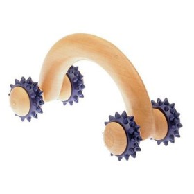Massager with curved wooden handle